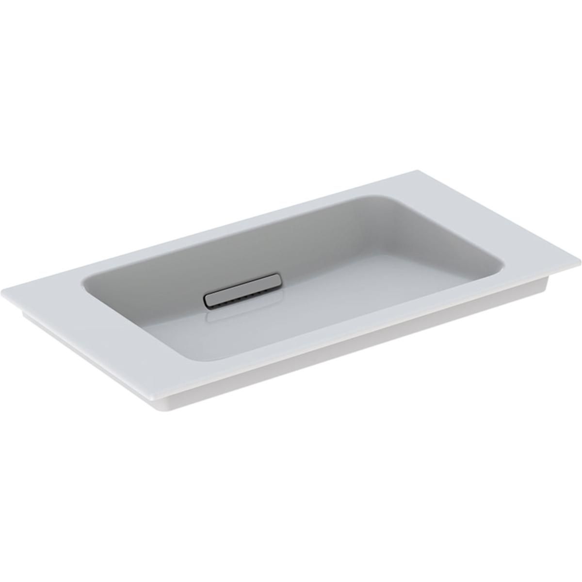 Lavabo pour meuble Geberit ONE sortie horizontale, compact, 75x40cm, sans trou de robinetterie, trop-plein dissimulé, blanc, KeraTect, blanc brillant Réf. 500.391.01.3