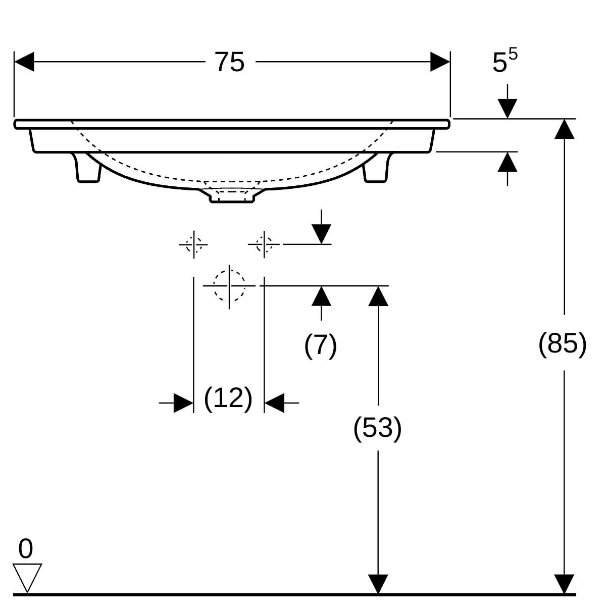 Lavabo pour meuble Geberit ONE, sortie verticale: B=75cm, T=48cm, Trou de robinetterie=Au centre, Trop-plein=Sans, blanc / KeraTect