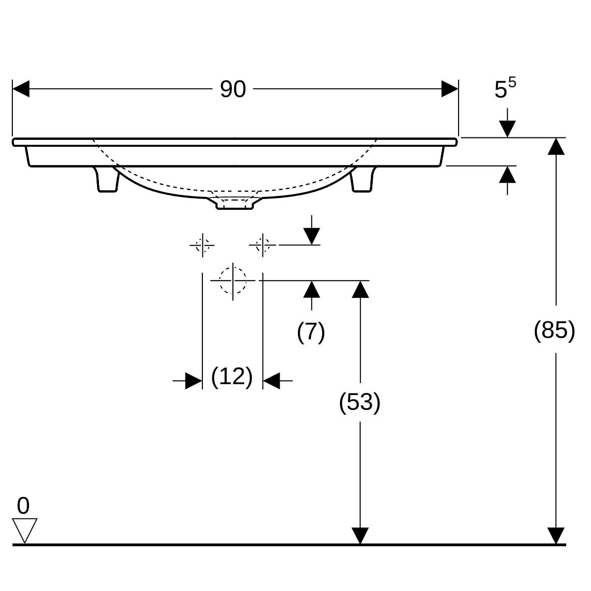 Lavabo pour meuble Geberit ONE, sortie verticale: B=90cm, T=48cm, Trou de robinetterie=Au centre, Trop-plein=Sans, blanc / KeraTect