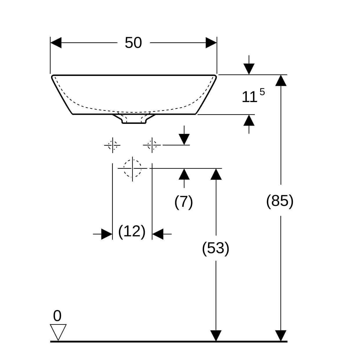 Lavabo à poser Geberit ONE en forme de vasque, sortie verticale: B=50cm, T=42.5cm, Trou de robinetterie=Sans, Trop-plein=Sans, blanc / KeraTect