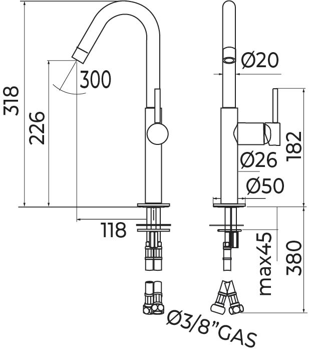 Mitigeur lavabo Alterna Design 2 bec haut