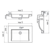 Plan de synthèse Alterna Primeo cuve carrée avec trop plein intégré 70 cm