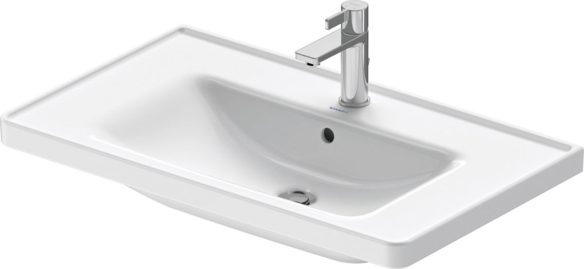 Lavabo Duravit D-Neo 800 mm avec plage de robinetterie trop-plein 1 trou de robinetterie finition Blanc Brillant Réf. 2367800000