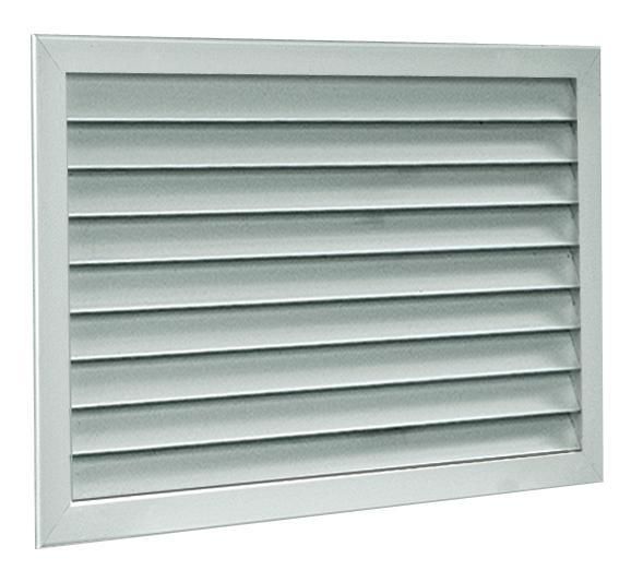 Grille extérieure murale en alu anodisé - Prise air neuf/rejet air vicié - AG 638 - 300x300mm  Ailettes horizontales inclinées à 45° - Grillage de protection à mailles carrées 12x12mm en acier galva 11052012