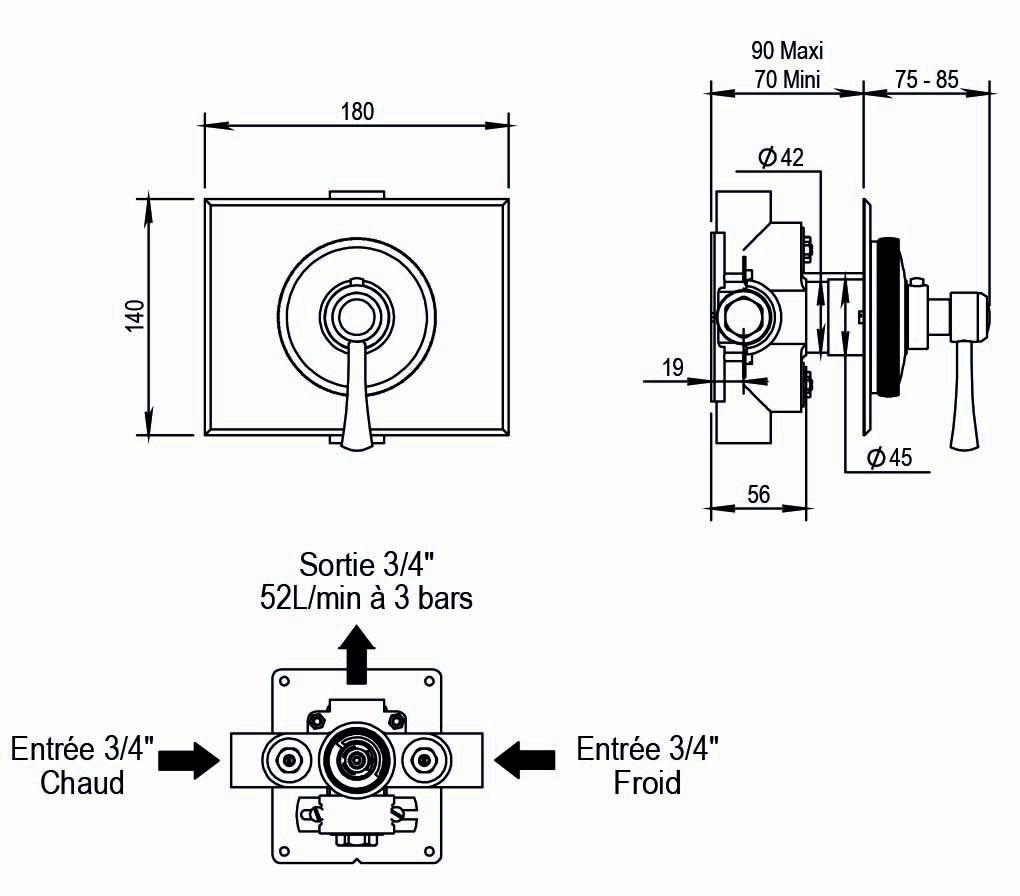 Habillage pour mitigeur thermostatique encastré ASCOTT, nickel brillant Réf. 65525/NB