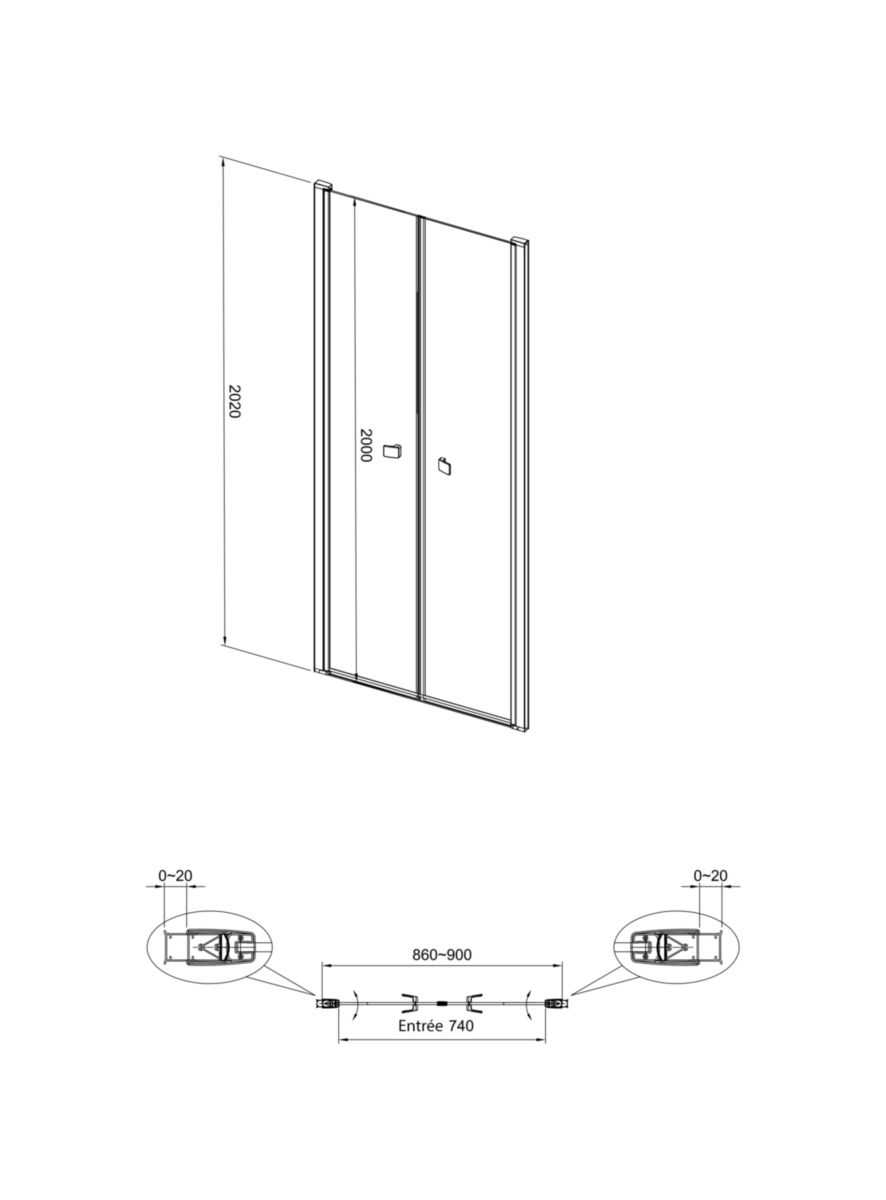 Paroi de douche Alterna Domino accès de face 2 portes battantes longueur 90 cm profilé chromé verre transparent