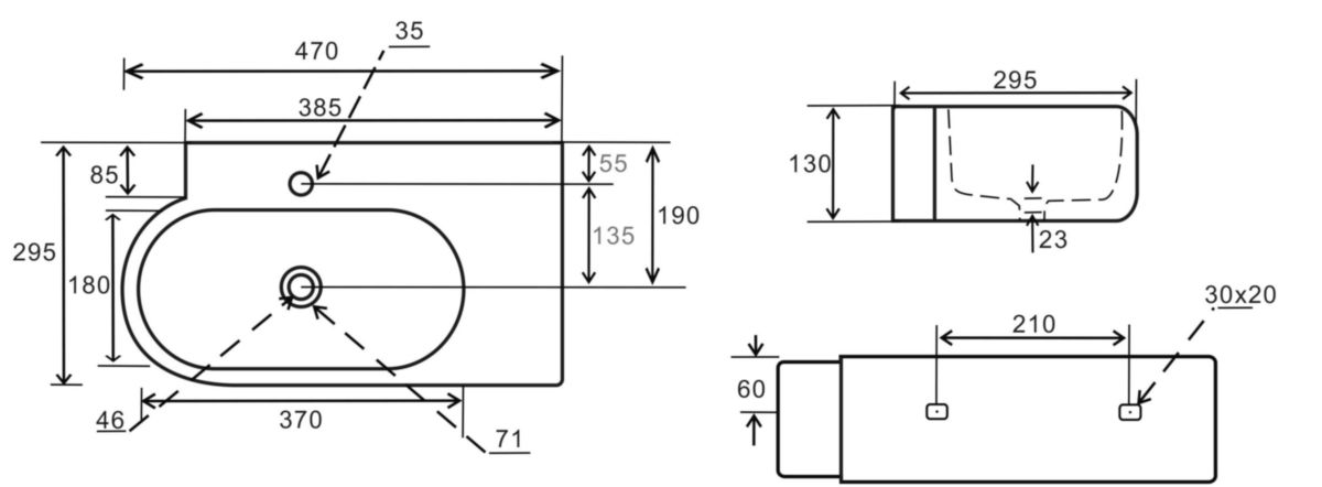 Lave-mains Alterna Plénitude asymétrique angle à droit 46,5X29