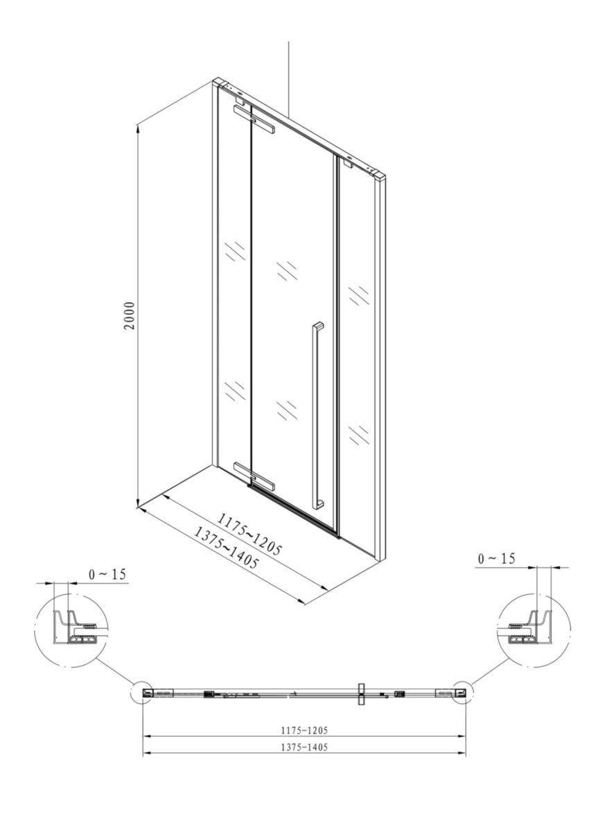 Kit d'installation en niche pour paroi de douche Alterna Daily XL (fixe + pivot + fixe) profilé chromé longueur 120 ou 140 cm