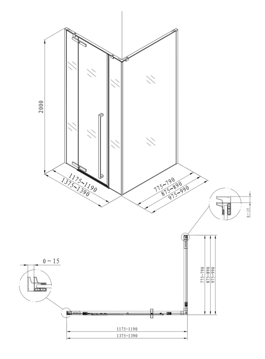 Paroi de douche Alterna Daily XL accès de face porte pivotante (fixe + pivot + fixe) profilé chromé longueur 120 cm