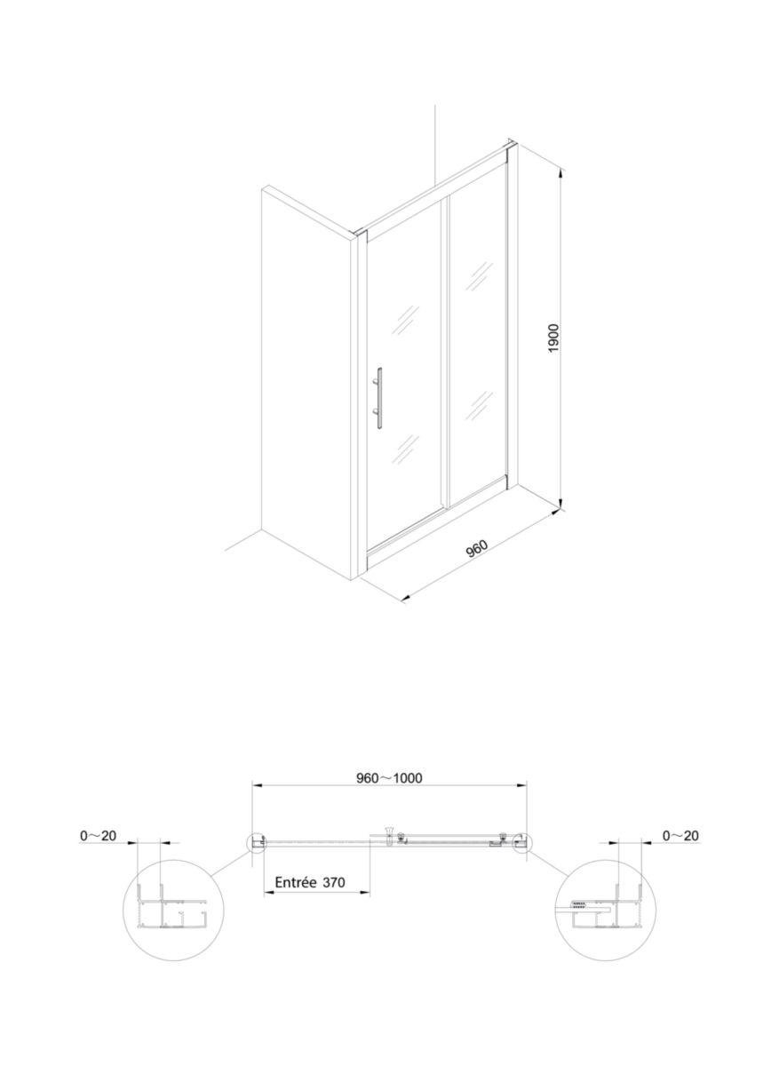 Paroi de douche Alterna Verseau 2, accès de face, porte coulissante 2 vantaux 100 cm