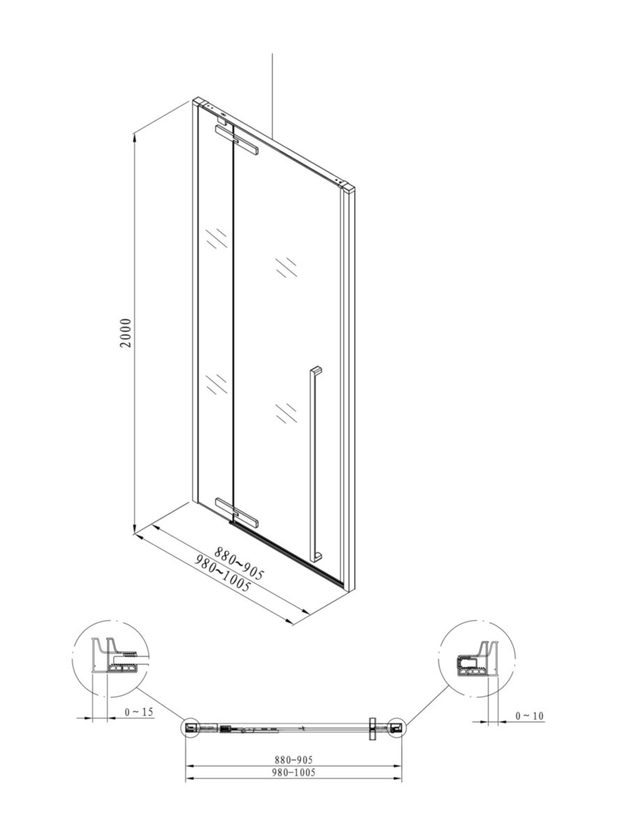 Kit d'installation en niche pour paroi de douche Alterna Daily (fixe + pivot) profilé chromé longueur 90 ou 100 cm