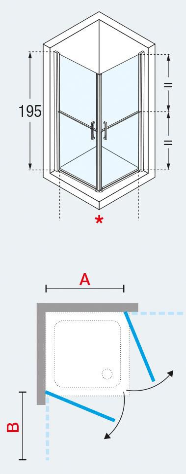 Accès d'angle FREE 2G 100, 2 portes battantes, extensible de 101 à 104cm, version symétrique, profilé chromé, verre transparent réf. FREE2G100-1K