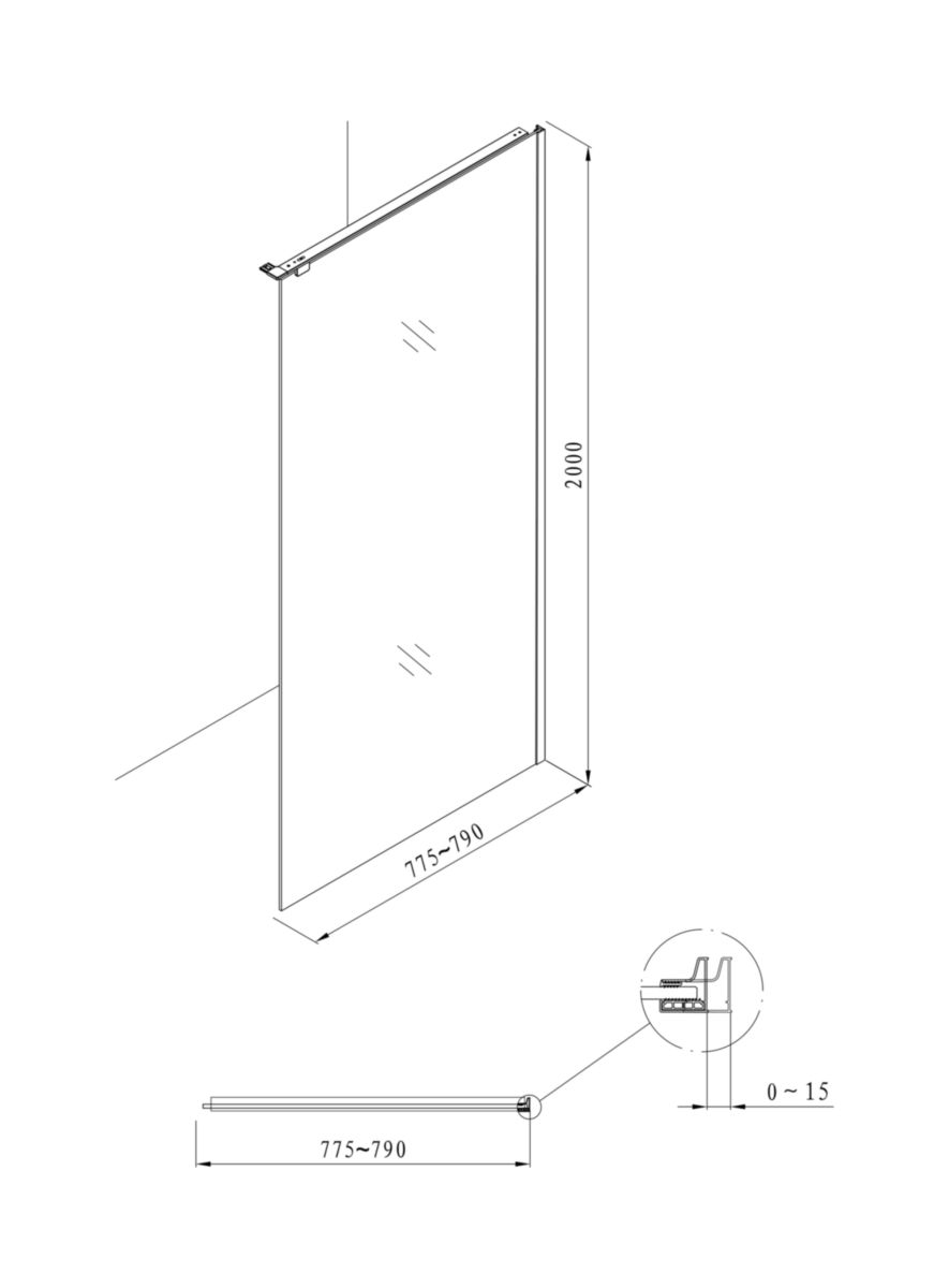 Retour fixe pour paroi de douche Alterna Daily ou Alterna Daily XL pour installation en angle profilé chromé longueur 80 cm