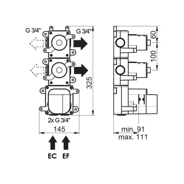 Box mitigeur thermostatique encastré 2 voies Réf. 81592BT