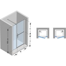 Porte de douche FREE G+F, battante, avec paroi fixe en alignement, en niche, 120 cm, droite, extensible de 116 à 122 cm, profilé chromé, verre transparent Réf. FREEGF120D-1K