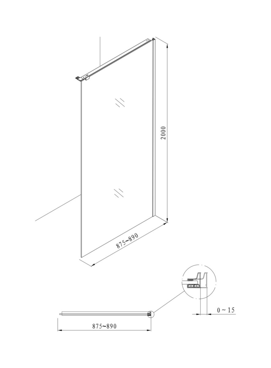 Retour fixe pour paroi de douche Alterna Daily ou Alterna Daily XL pour installation en angle profilé noir mat longueur 90 cm