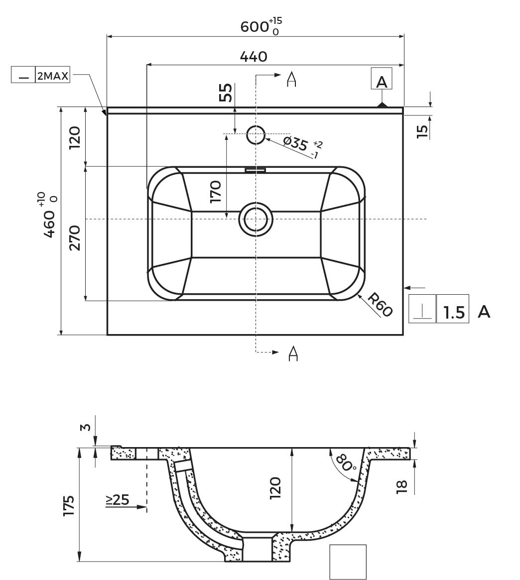 Plan céramique Alterna Séducta 60 cm blanc 1 vasque centrée