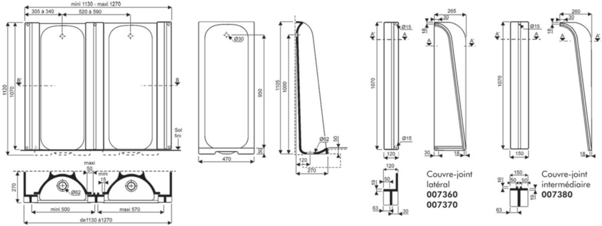 Couvre-joint latéral droit pour stalle MONTCEAU Lg : 106 cm Céramique Blanc réf. 737000000