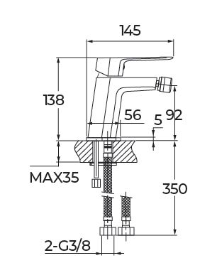 Mitigeur pour bidet Alterna Concerto'D C2 - corps vidage tirette en laiton