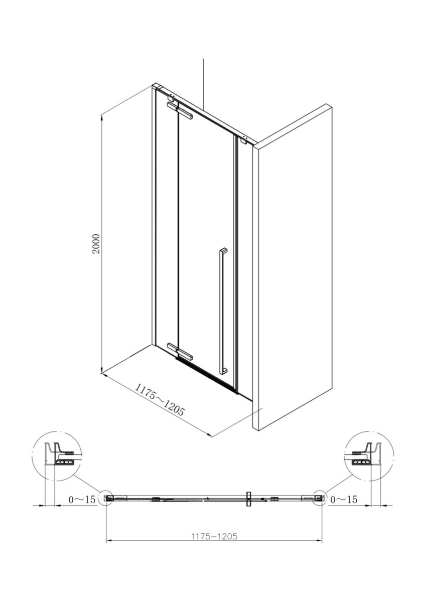 Kit d'installation en niche pour paroi de douche Alterna Daily XL (fixe + pivot + fixe) profilé chromé longueur 120 ou 140 cm