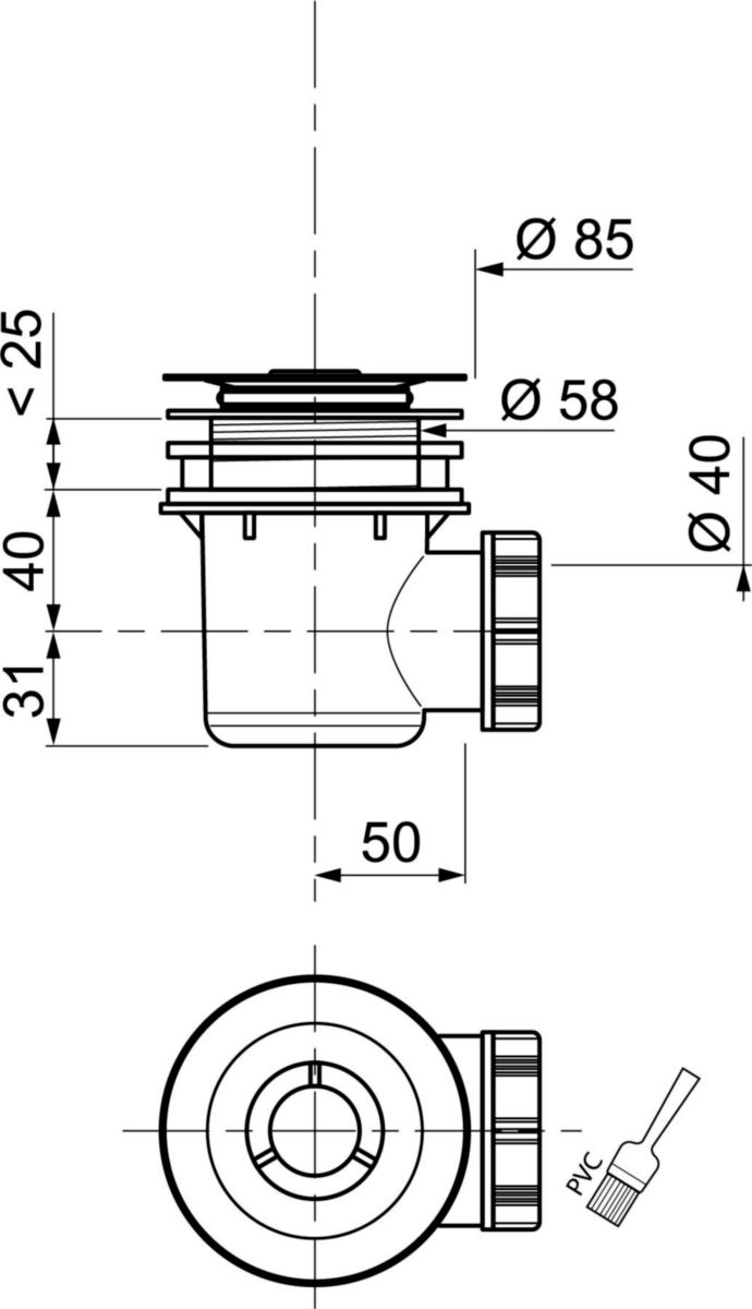 Bonde Altech plastique diamètre 60 horizontale à grille débit 24 litres par minute