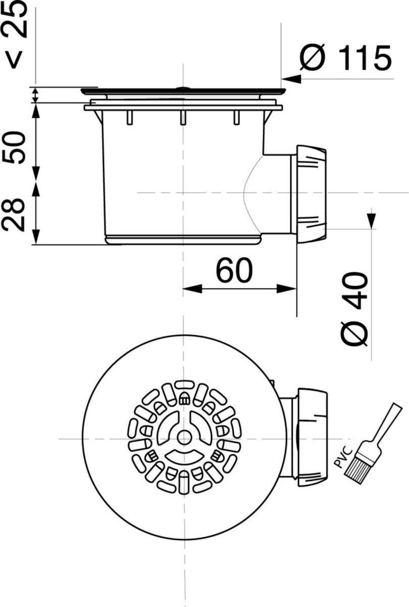 Bonde Altech plastique diamètre 90 horizontale à grille nf débit 28,8 litres par minute