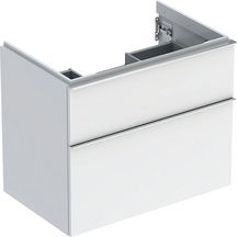 Meuble sous lavabo 75 cm Geberit iCon 2 tiroirs poignée Chrome, Blanc brillant