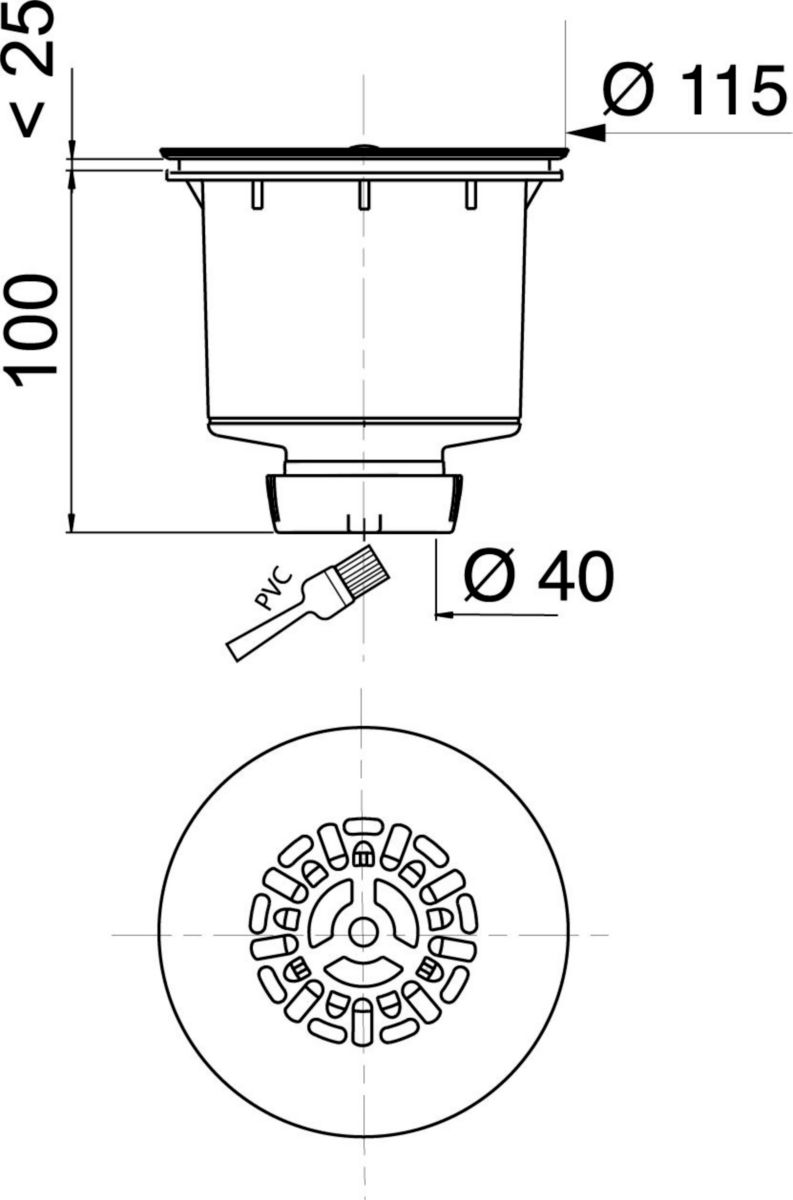 Bonde Altech plastique diamètre 90 verticale à grille nf débit 31,2 litres par minute