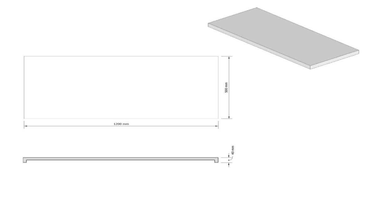 Plan Alterna 120 x 50 x 4 cm ardoise blanc