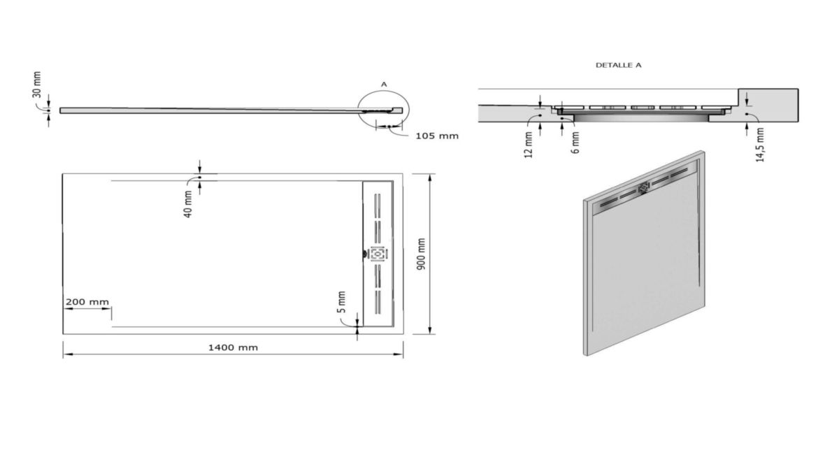 Receveur Alterna Daily'C 140 x 90 cm caniveau ardoise blanc