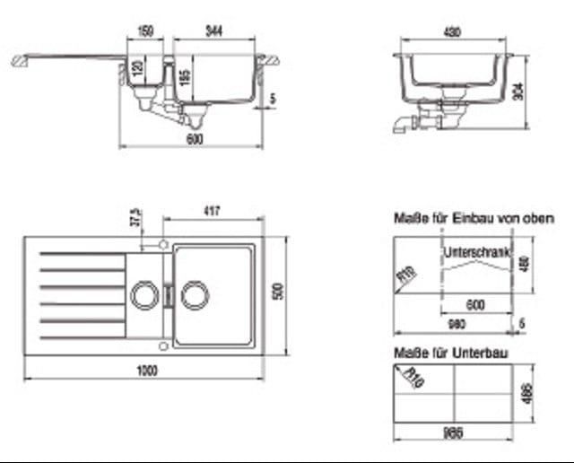 Evier PRIMUS 22411 100x50cm 1 cuve 1 égouttoir 1 vide-sauce alpina réf. EV22411PC 116