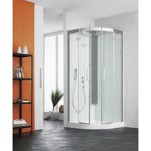 Cabine de douche HORIZON2 receveur haut ouverture pivotante 90R mitigeur thermostatique couleur acier réf. CA138A18