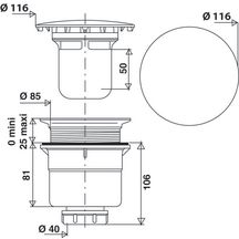 Bonde siphoïde sortie verticale pour receveur D90 plastique à visser ou à coller chromé5530000