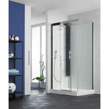 Cabine de douche HORIZON2 receveur bas ouverture pivotante 110 mitigeur thermostatique couleur perle noire réf. CA139N12