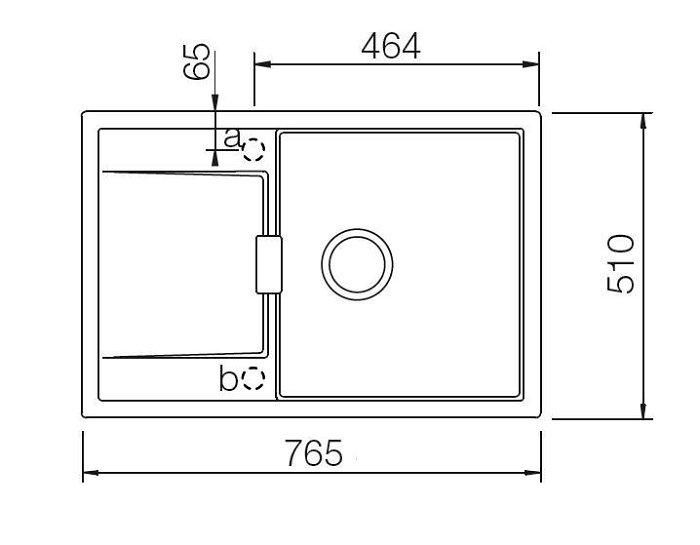 Evier MONO 1 bac 1 égouttoir 765x510 polaris réf. EVC1901 106