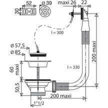 Bonde Altech plastique evier grès avec trop plein 1 cuve diamètre 60 à bouchon nf