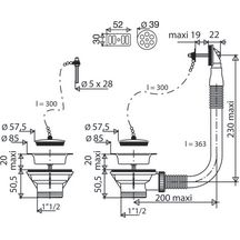 Bonde Altech plastique evier grès avec trop plein 2 cuves diamètre 60 à bouchon nf