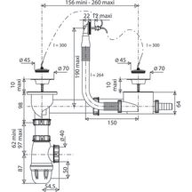 Esemble complet evier Altech avec trop plein 2 cuves diamètre 50 à bouchon nf