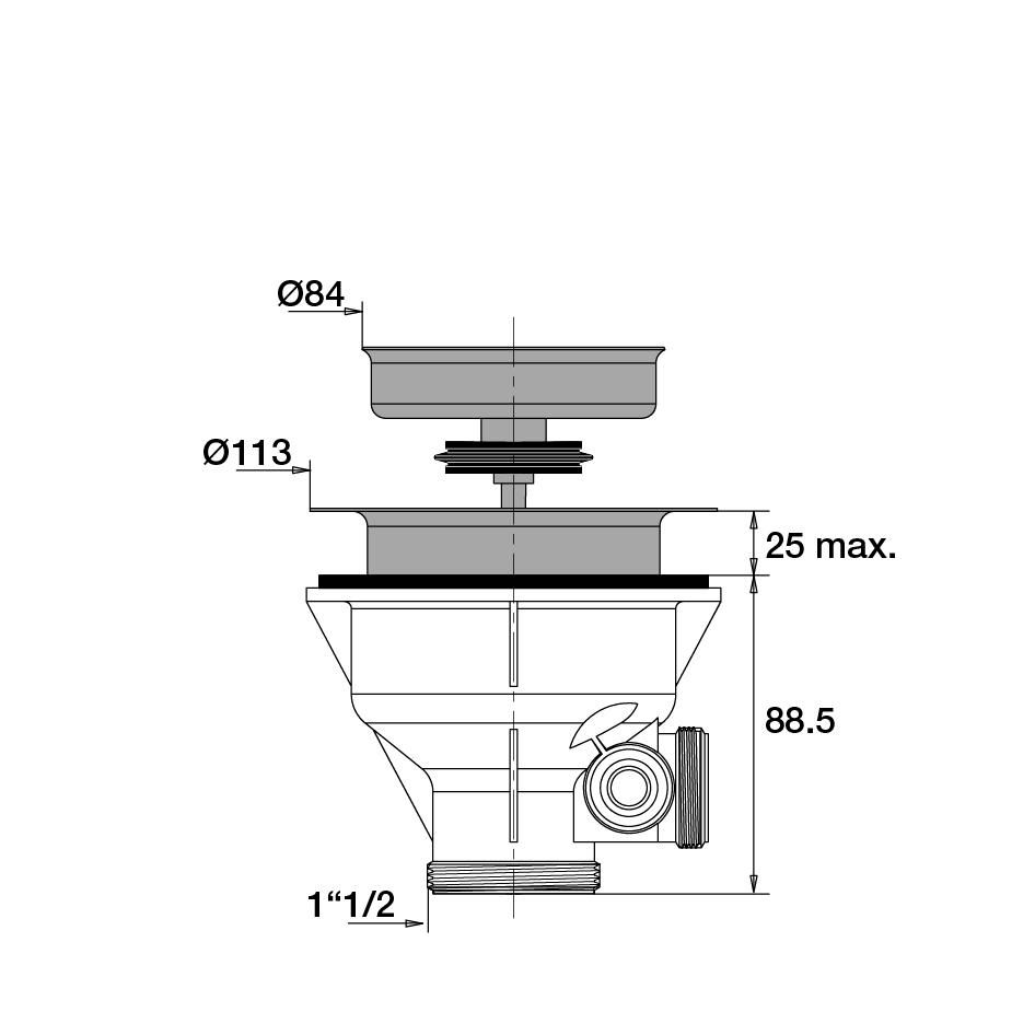 Bonde évier à panier manuelle D90 plastique inox sans trop plein 40800000000