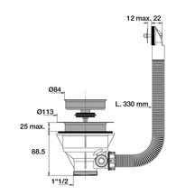 Bonde évier à panier manuelle D90 plastique inox avec trop plein 40850000000