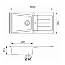 Evier opus 1 grande cuve 1 egouttoir a encastrer reversible croma 1000 x 500 réf. EV1101L 022