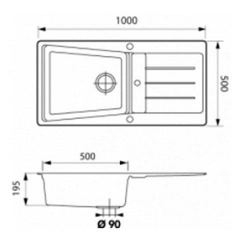 Evier opus 1 grande cuve 1 egouttoir a encastrer reversible croma 1000 x 500 réf. EV1101L 022