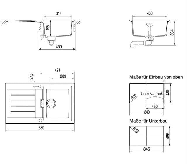 Evier PRIMUS 22401 86x50cm 1 cuve 1 égouttoir croma réf. EV22401PC 022