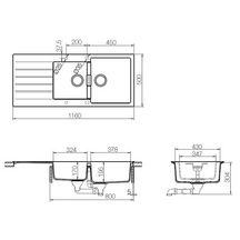 Evier SIGNUS 22421 116x50cm 2 cuves 1 égouttoir polaris réf. EVC22421 106