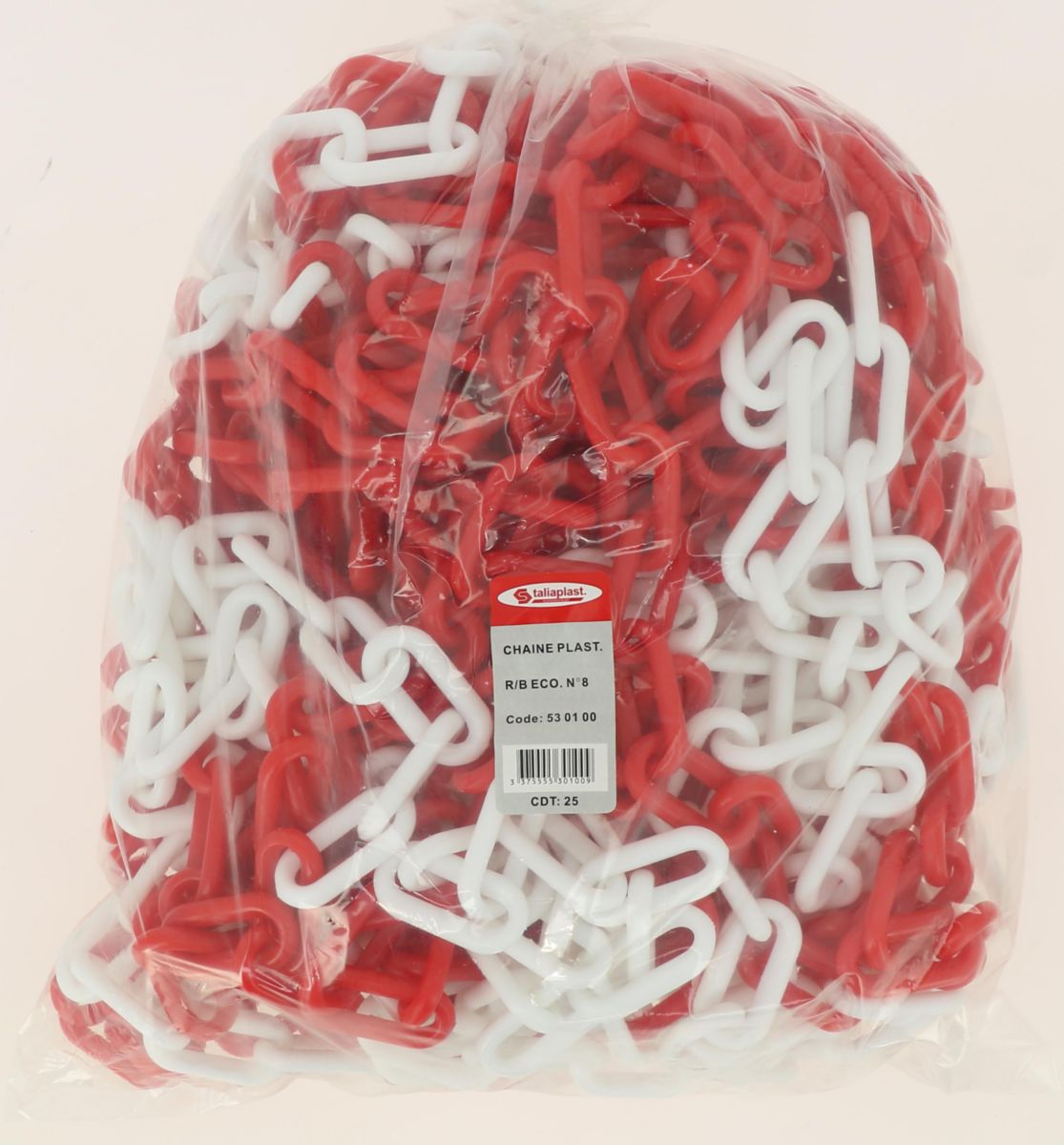 Chaîne plastique rouge/blanc diamètre 8 mm 25 m