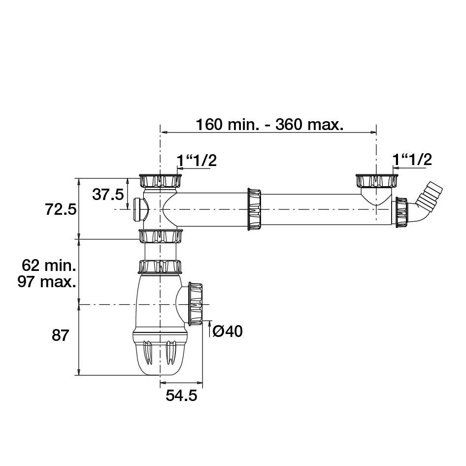 Té raccordement plastique pour évier, plastique blanc Réf.78020000100