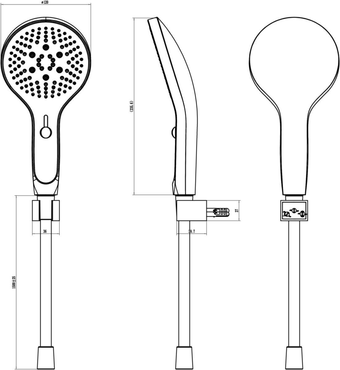 Set de douche Alterna PLENITUDE 3 douchette à main ø 120 mm 3 jets avec flexible de douche et support Chromé