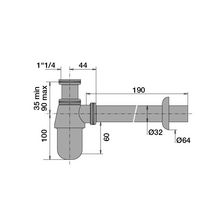 Siphon de lavabo laiton grand culot européen chromé 33x42 avec sortie murale 13040000000