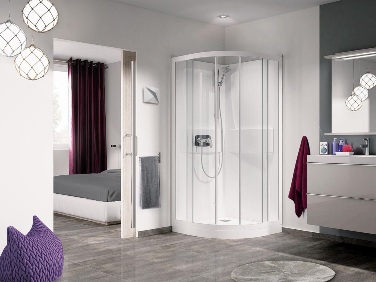 Cabine de douche Kineprime 90r coulissant haut transparent mécanique réf. CA5519MTN