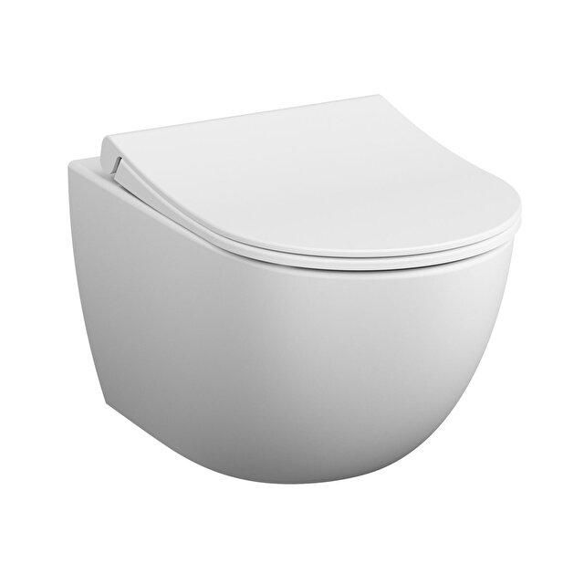 Pack WC suspendu sans bride Sento VitrAflush 2.0, longueur 54 cm, abattant Slim Duroplast avec système fermeture douce, blanc mat / edelweiss Réf. 7748B001-6156